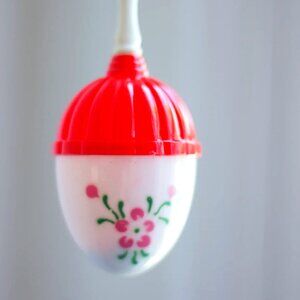 NEW Vintage Baby Rattle, Red White Egg Shaped Toy, 1960s 60's Baby Girl Gift USA
